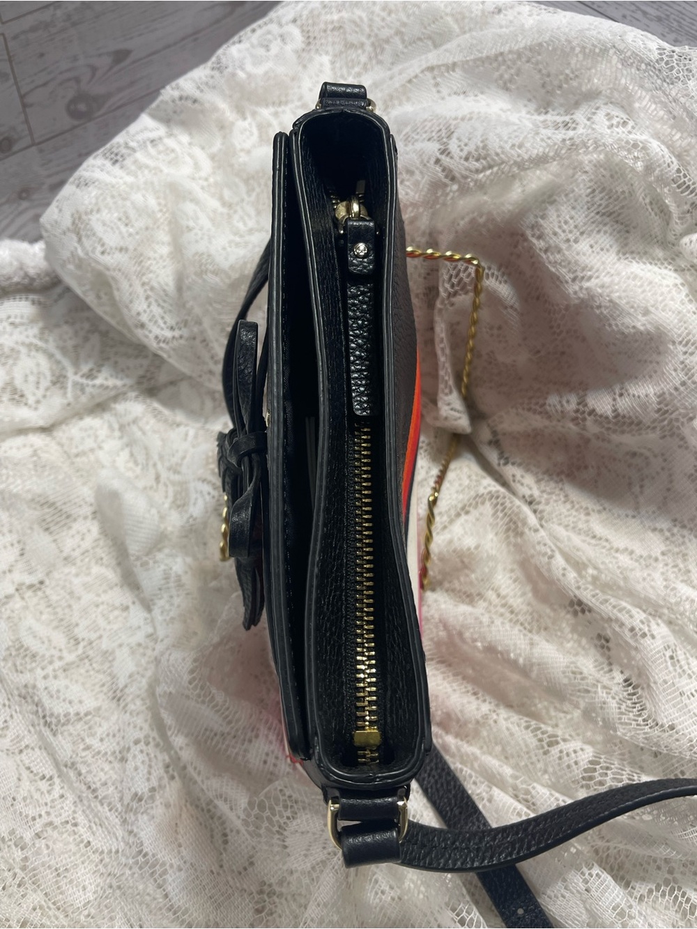NWT Kate Spade NY Hayes black leather small canvas leather crossbody strips - Picture 8 of 11